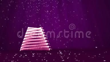 紫色的大圣诞树，从屏幕左侧发光发亮的粒子。 圣诞节或新年冬季主题